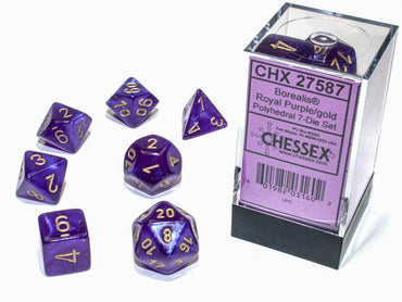 Chessex Dice (7pc) Borealis Sky Royal Purple with Gold Luminary CHX27587