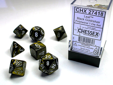 Chessex Dice (7pc) Leaf Black Gold with Silver CHX27418