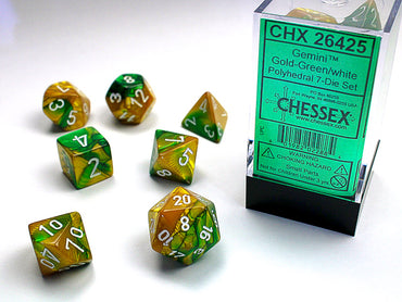 Chessex Dice (7pc) Gemini Gold-Green with White CHX26425