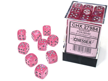 Chessex D6 Dice Borealis Pink with Silver CHX27984