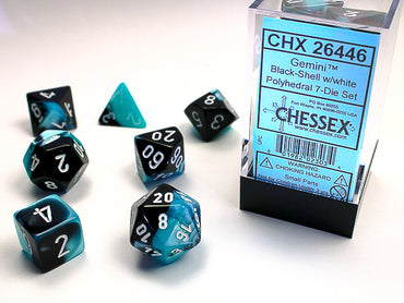 Chessex Dice (7pc) Gemini Black-Shell with White CHX26446