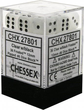 Chessex D6 Dice Frosted Clear with Black CHX27801