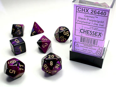 Chessex Dice (7pc) Black-Purple with Gold CHX26440