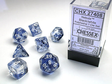 Chessex Dice (7pc) Nebula Black with White CHX27408