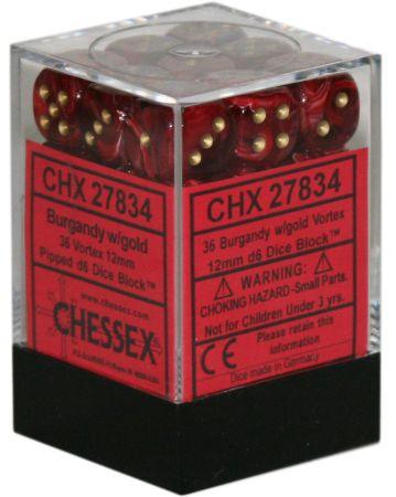 Chessex D6 Dice Vortex Burgundy with Gold CHX27834