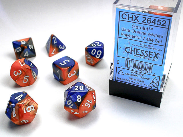 Chessex Dice (7pc) Gemini Blue-Orange with white CHX26452