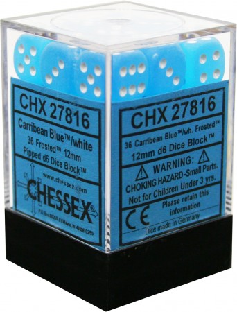 Chessex D6 Dice Frosted Caribbean Blue with White CHX27816