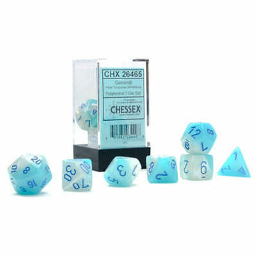 Chessex Dice (7pc) Gemini Pearl/Turquoise-White/ Blue Chx26465