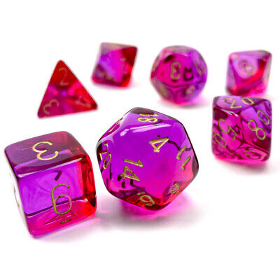 Chessex Dice (7pc) Gemini Translucent Red-Violet / Gold CHX26467