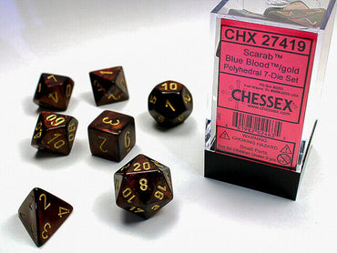 Chessex Dice (7pc) Scarab Blue Blood with Gold CHX27419