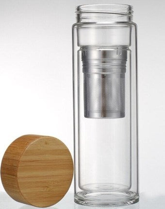 Bamboo sleeved stainless steel travel mug